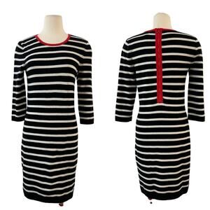 Aqua Cashmere Striped Black and White Dress 3/4 Sleeves Knit | Size Medium